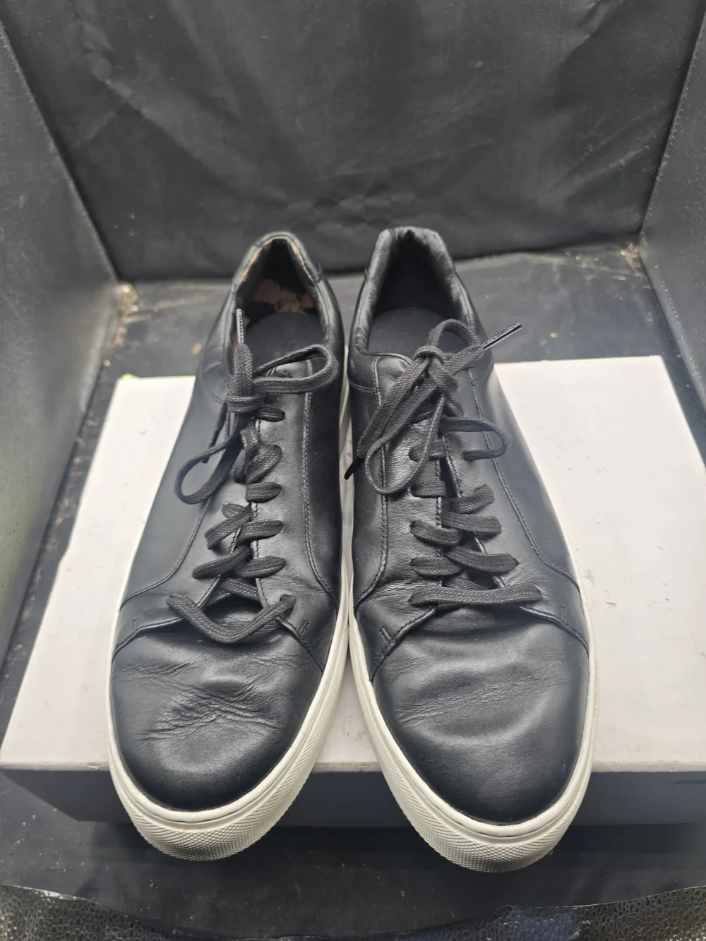 Cole‎ Haan Black Leather Low-Top Slip-On Sneakers with White Sole